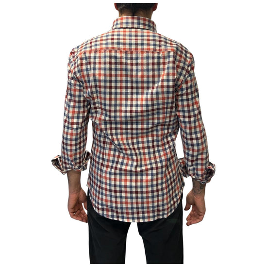 Camicia Uomo Check Blu, rosso e panna B517 UNI BASTONCINO 