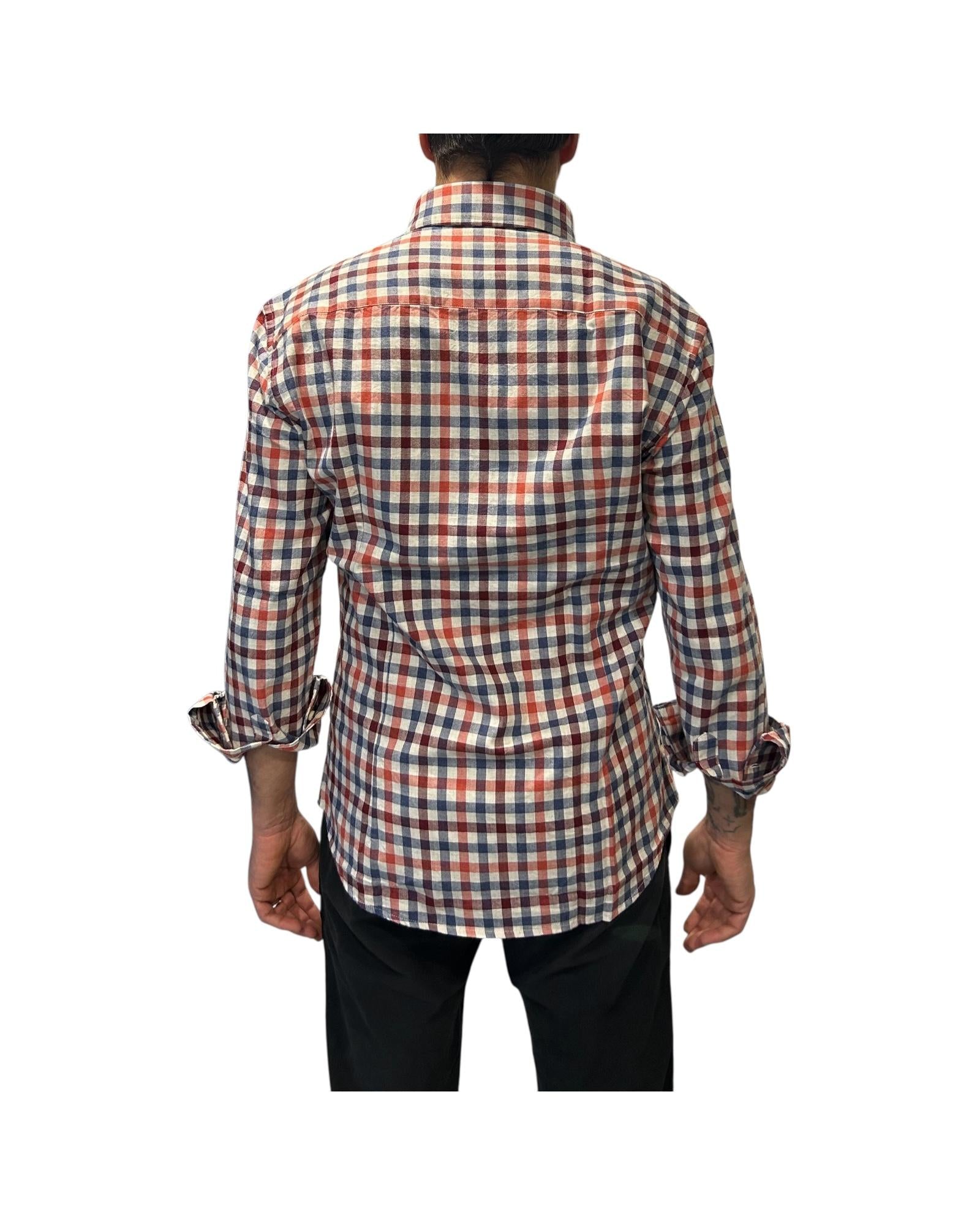 Camicia Uomo Check Blu, rosso e panna B517 UNI BASTONCINO 