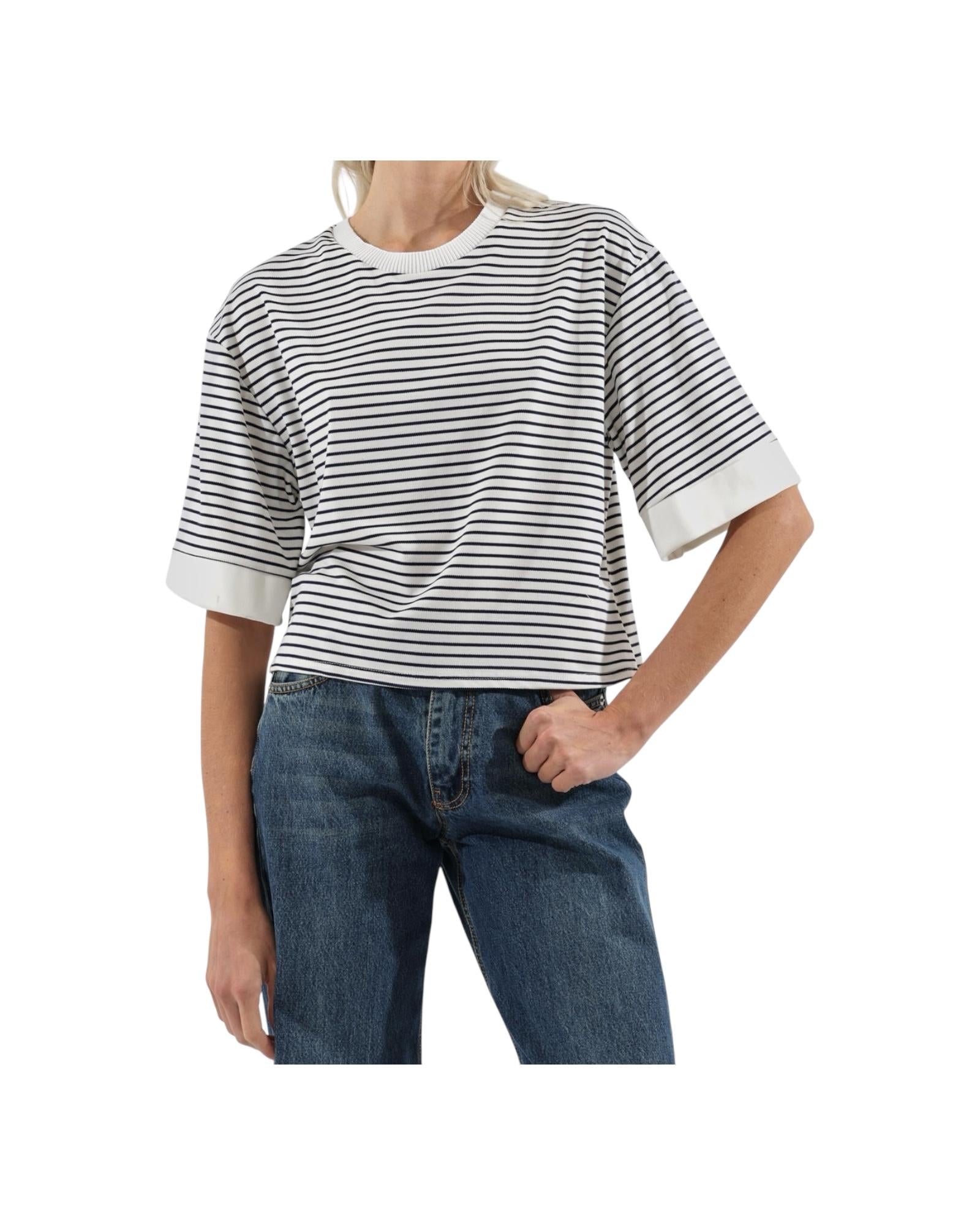 T-Shirt Rigata BIanco Blu TJA N016 002 haveone 