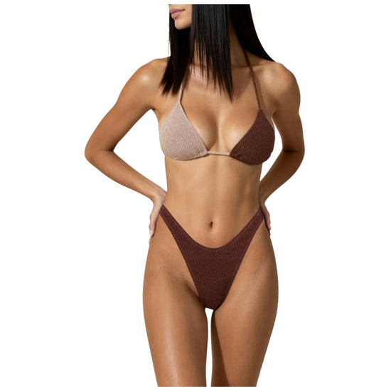 Bikini triangolo e slip fisso Beige e marrone SW1110 BEIGE MARRONE F**K 