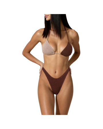 Bikini triangolo e slip fisso Beige e marrone SW1110 BEIGE MARRONE F**K 