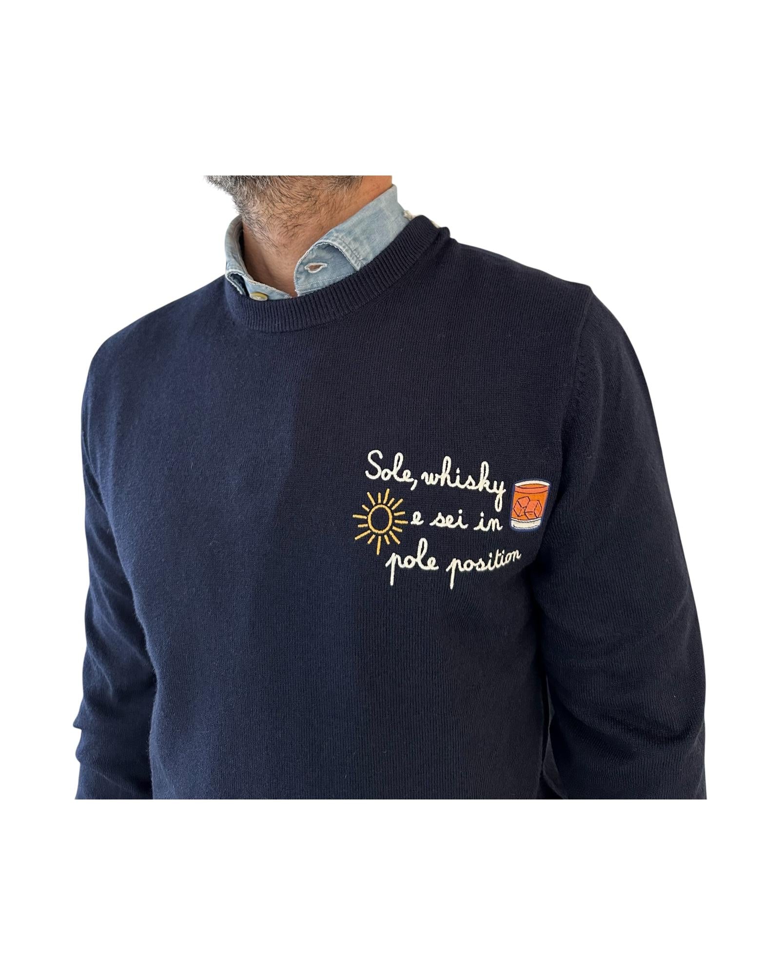 Maglione a girocollo con ricamo Sole, wishy e sei in pole position Blu HER0024 03392I MC2 SAINT BARTH 