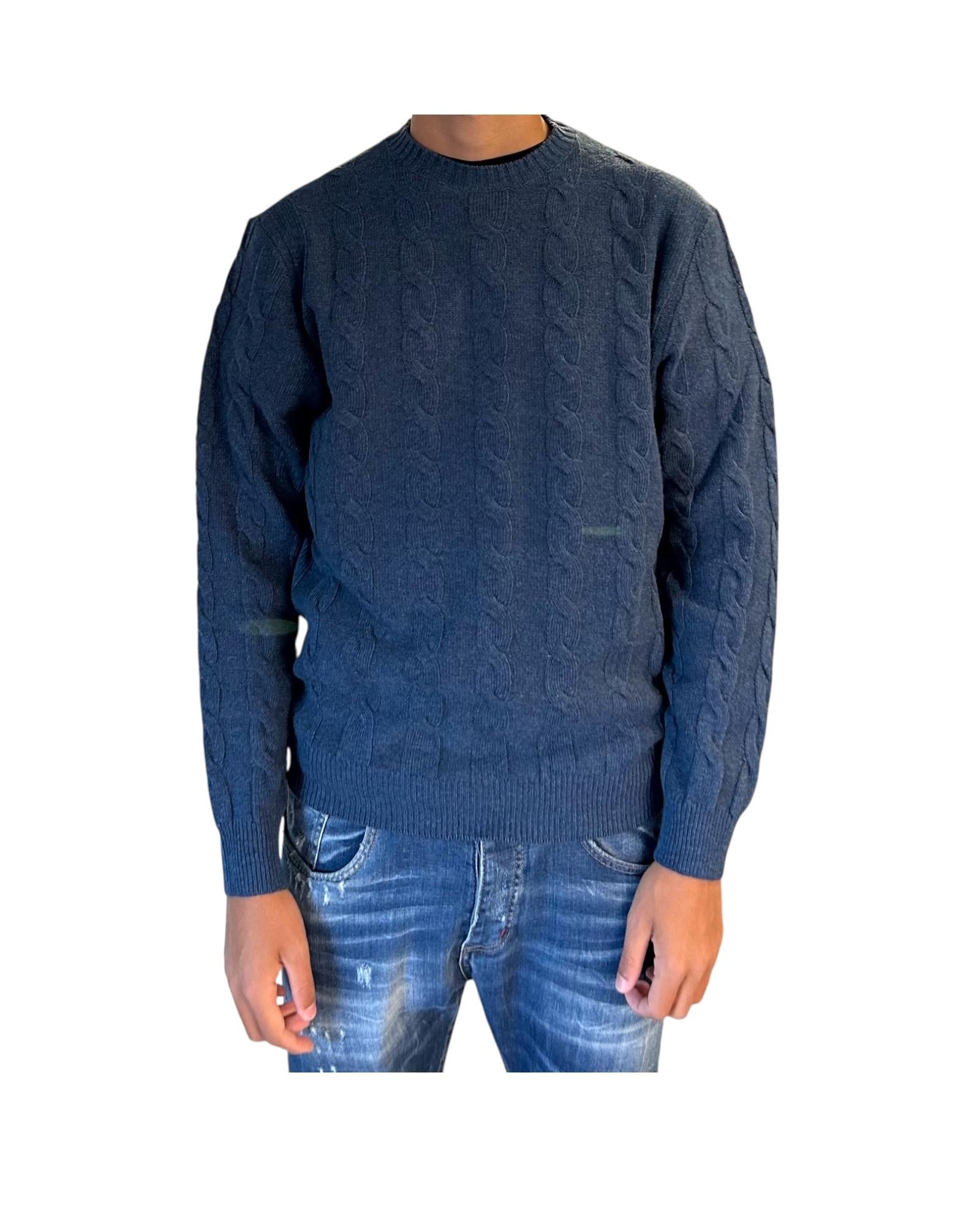 Maglione girocollo in lana merinos Denim M010439 253 BLU CASHMERE 
