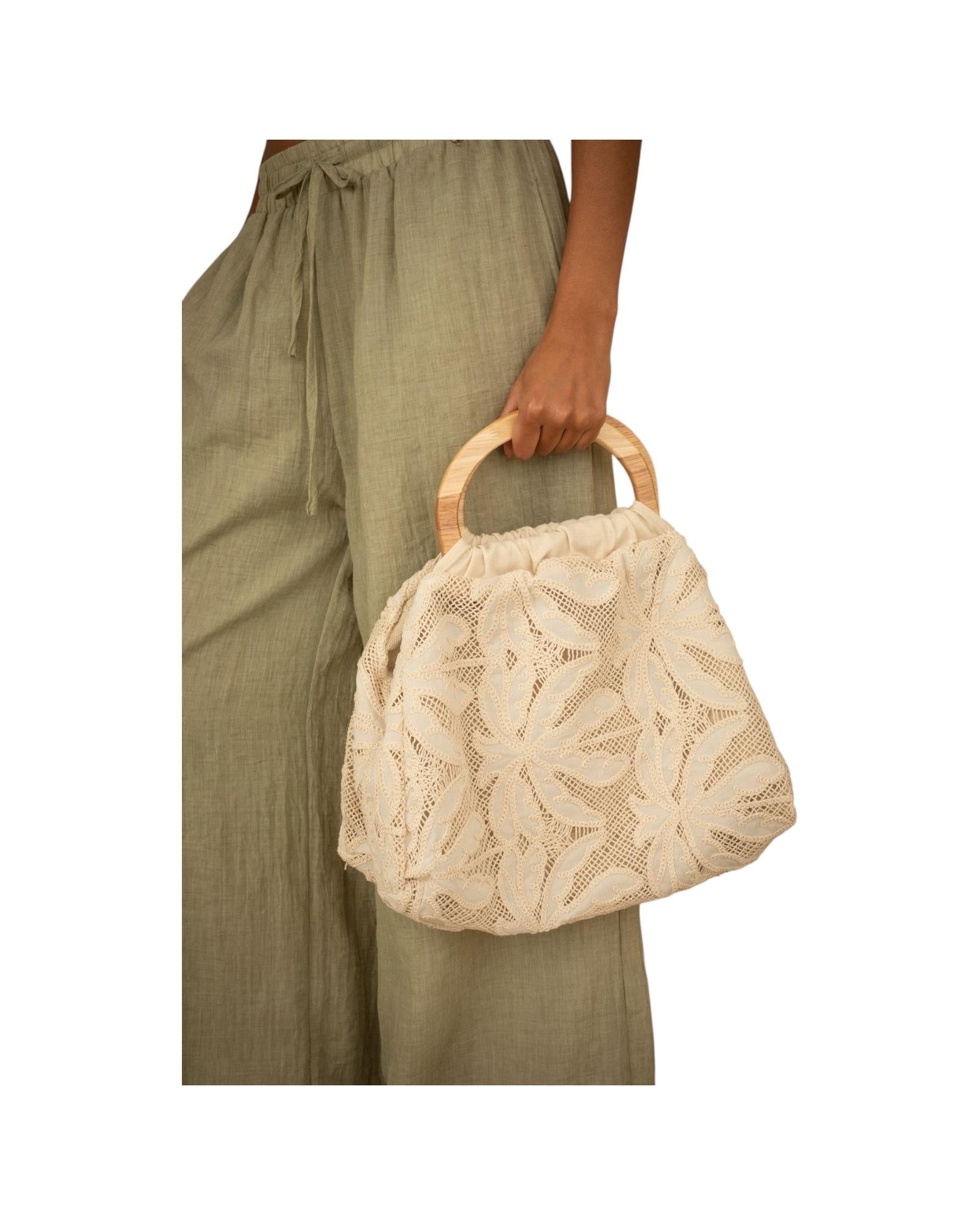 Borsa con manico di legno Panna D02E0221 PANNA PHILIA LOFT