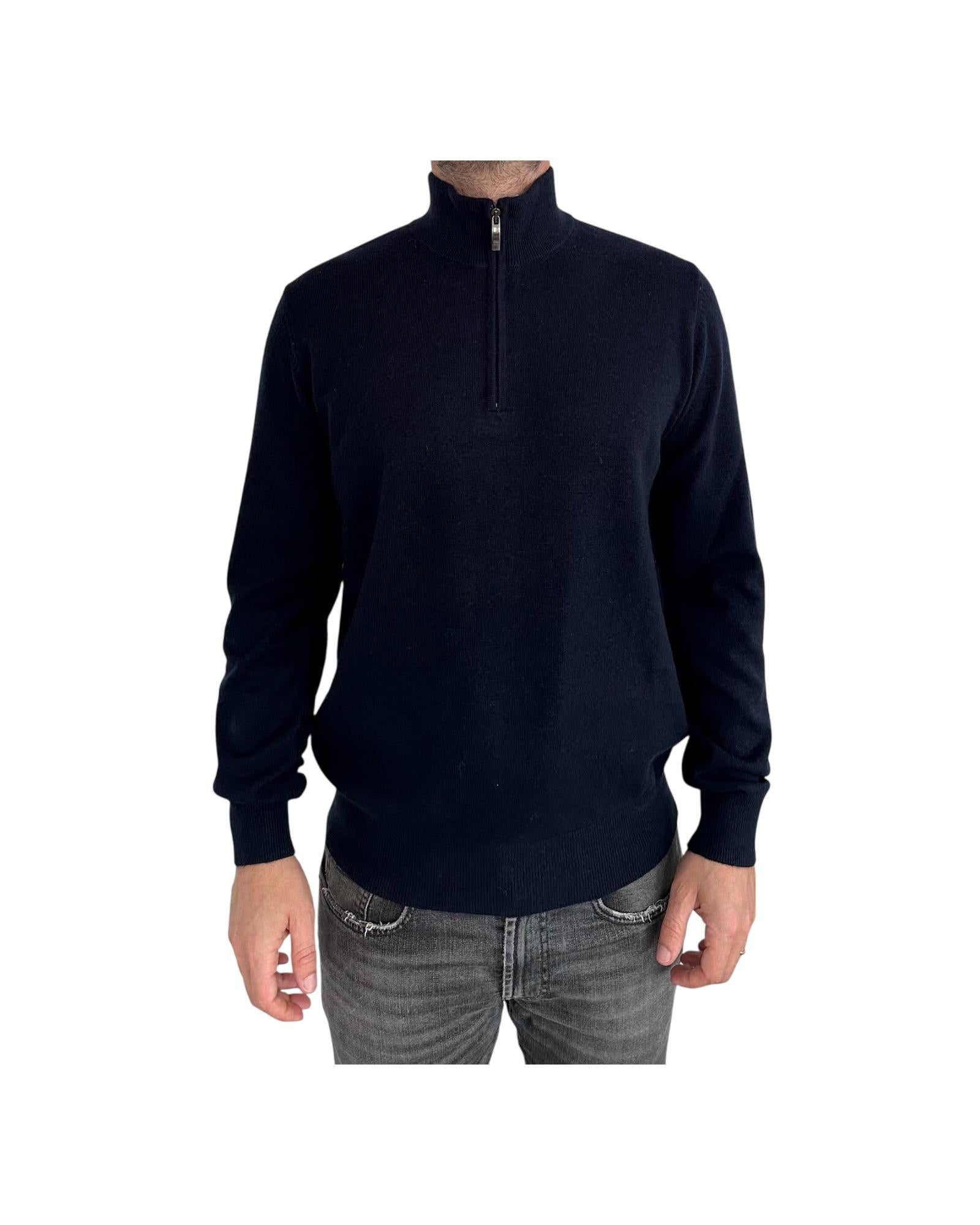 Lupetto con zip in lana e cashmere Blu navy 87005 235 CAVALIERI MILANO