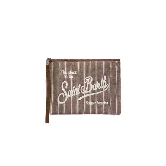 Pochette Aline in cotone marrone a righe strette ALI0046 00242L MC2 SAINT BARTH 