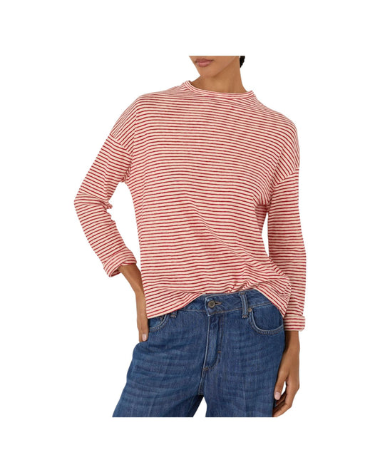 Maglia girocollo in misto lino a righe B39M1010 BEIGE ROSSO SOUVENIR 