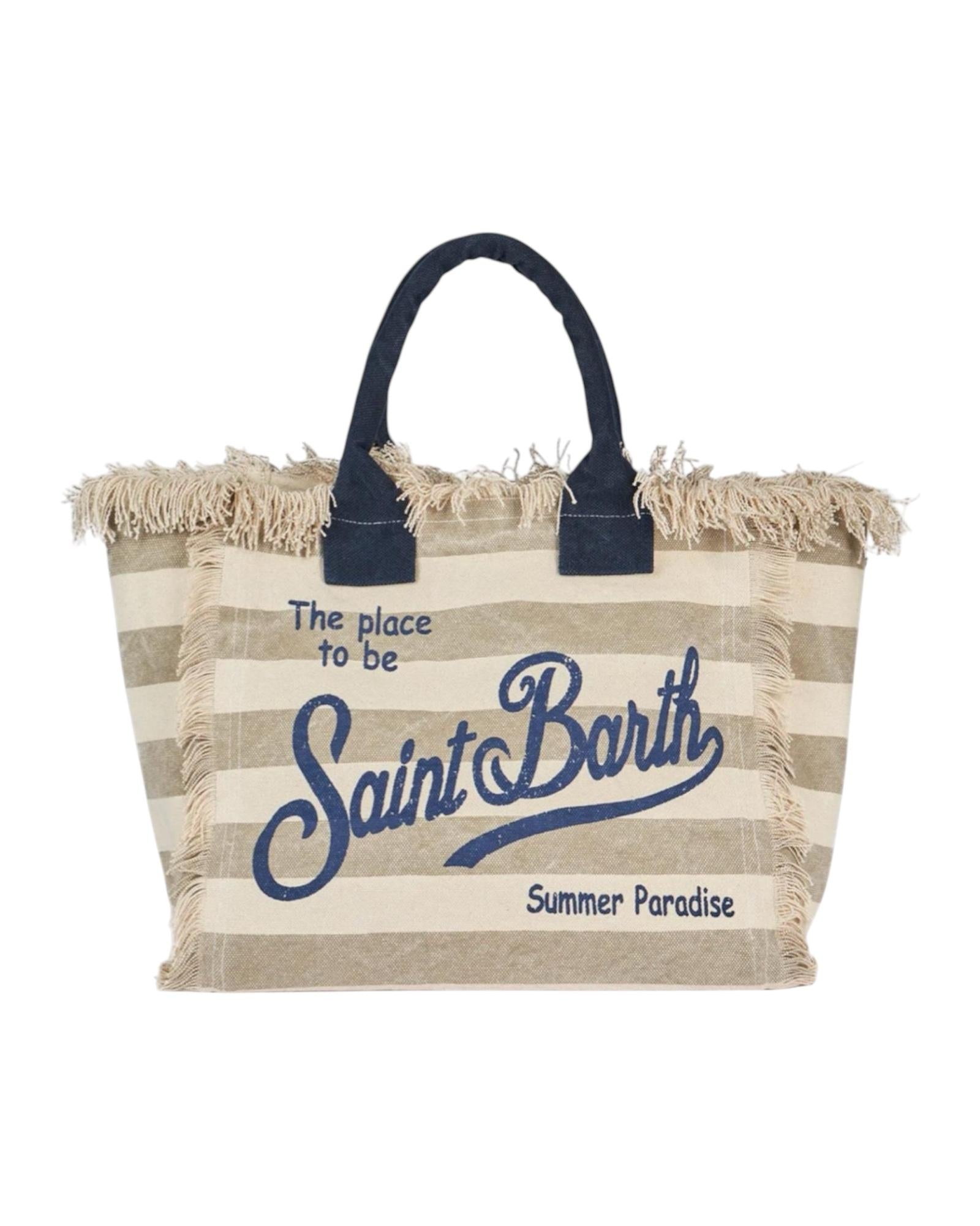 Borsa Vanity in tela di cotone a righe beige VANI001 01267H MC2 SAINT BARTH 