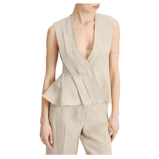 Top smanicato in tela di lino Beige VALLO 001 MARELLA 