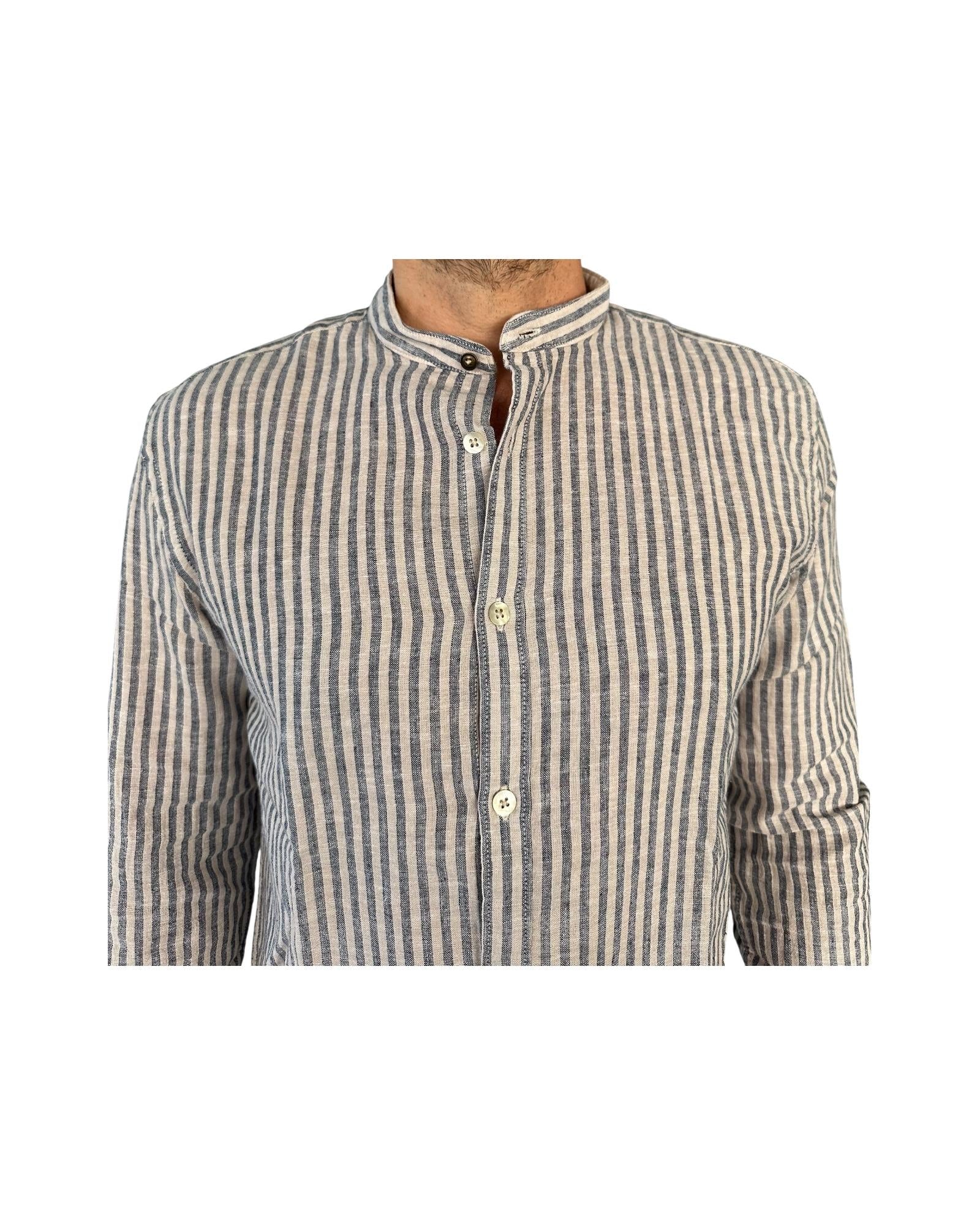 Camicia uomo misto lino a righe Blue navy AU25S06CA LINCOT366 NAVY BLUE Alley docks 