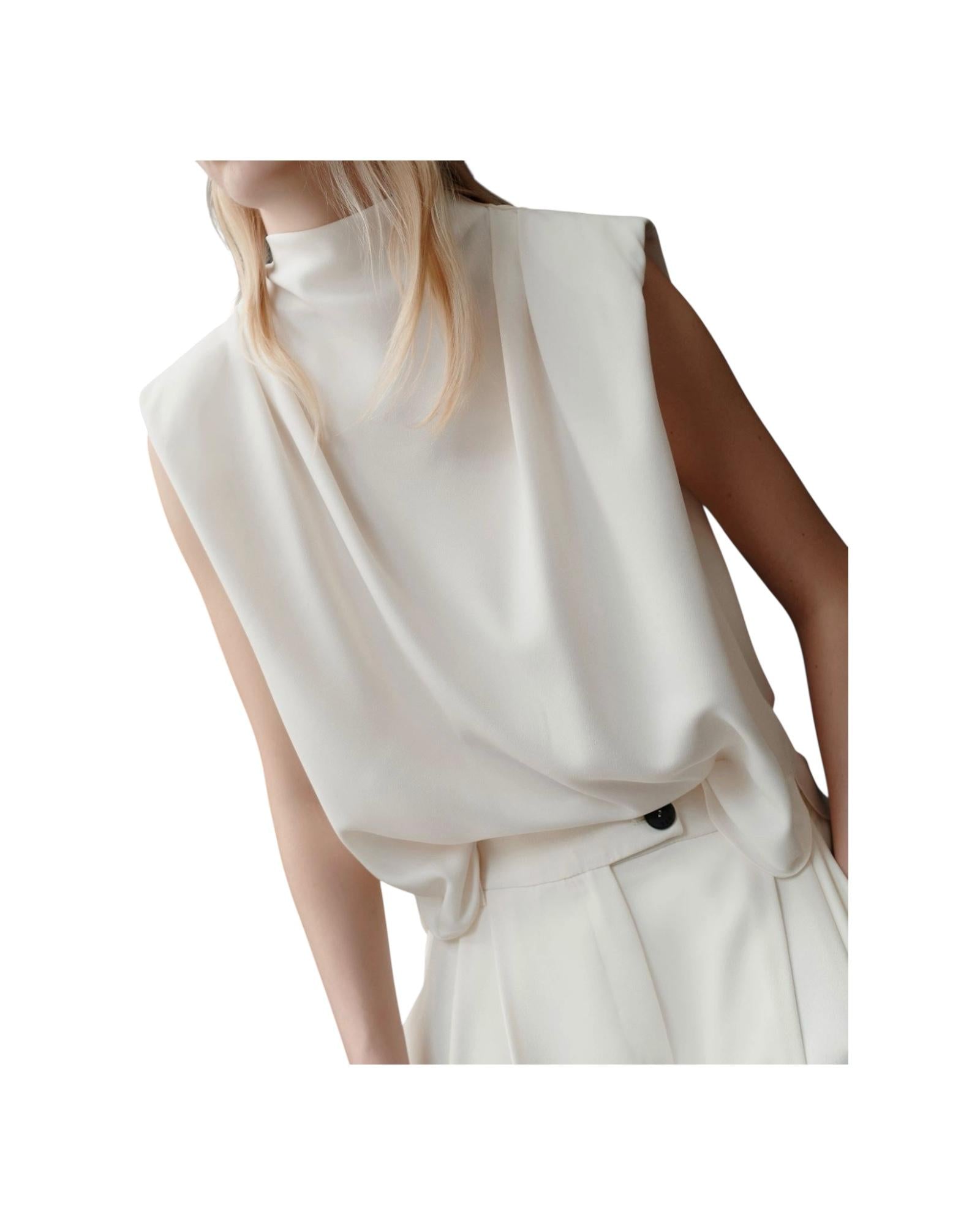 Top Armanda smanicata in satin riciclato bianco lana. ARMANDA 001 MARELLA 