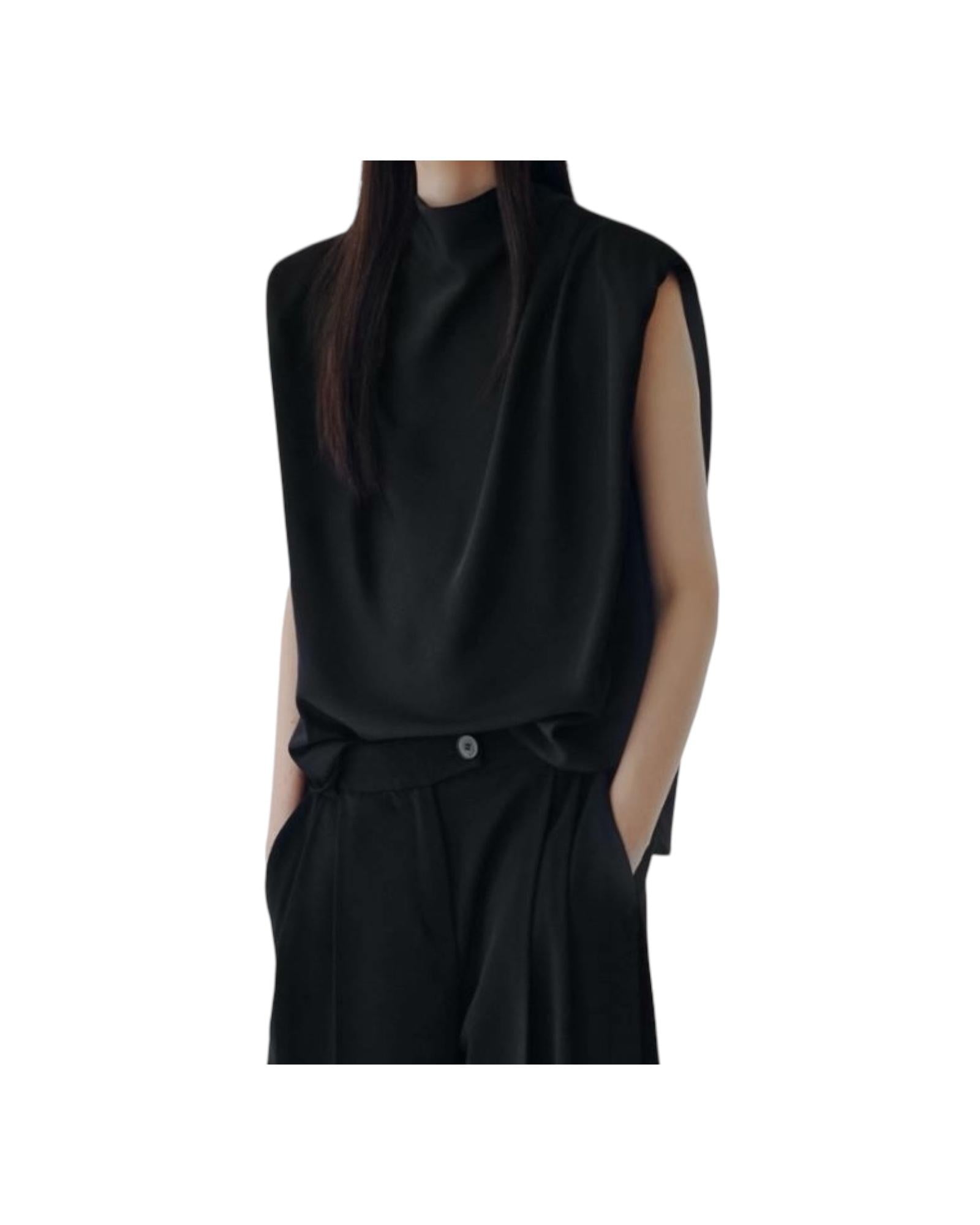 Top Armanda smanicata in satin riciclato nero ARMANDA 002 MARELLA