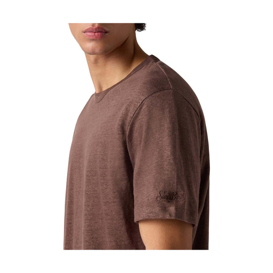 T-Shirt in puro lino con logo ricamato Dark brown ECS0003 00920L MC2 SAINT BARTH 