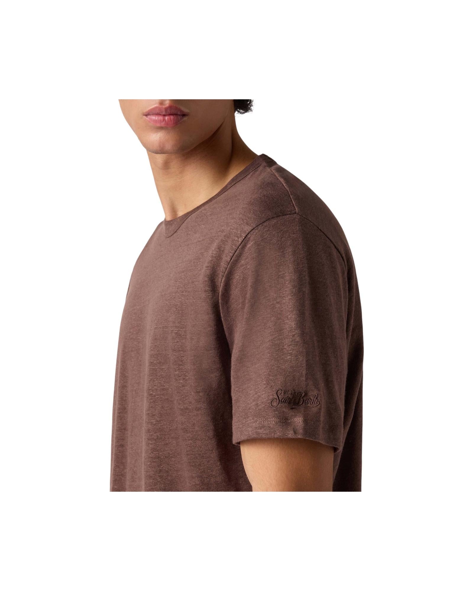 T-Shirt in puro lino con logo ricamato Dark brown ECS0003 00920L MC2 SAINT BARTH 