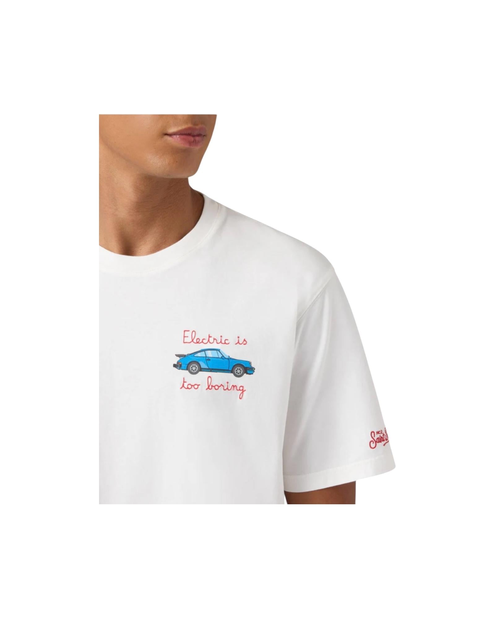 T-shirt in cotone con ricamo Macchina electric is too boring ARN0001 01023I MC2 SAINT BARTH 