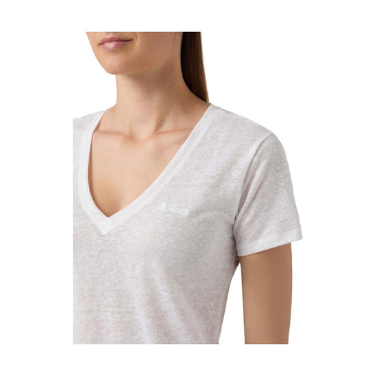 T-shirt in lino Bianco con logo ricamato ELOI001 08675L MC2 SAINT BARTH 