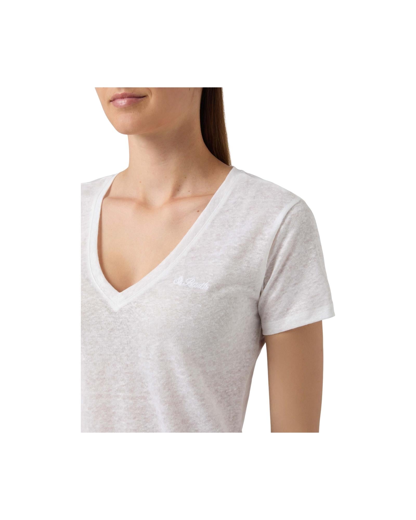 T-shirt in lino Bianco con logo ricamato ELOI001 08675L MC2 SAINT BARTH 