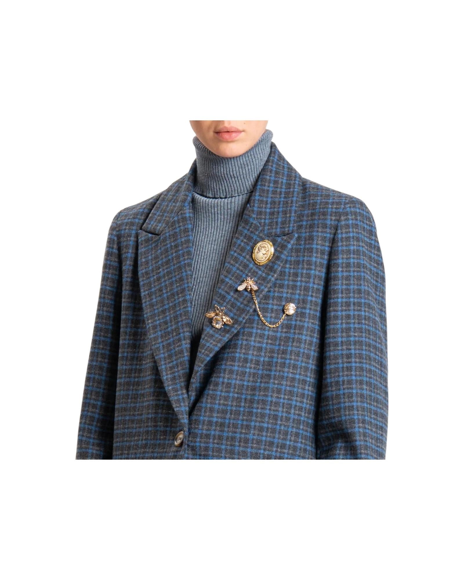 Blazer monopetto misto lana Check grigio azzurro TF1881 CHECK GRIGIO AZZURRO VICOLO 