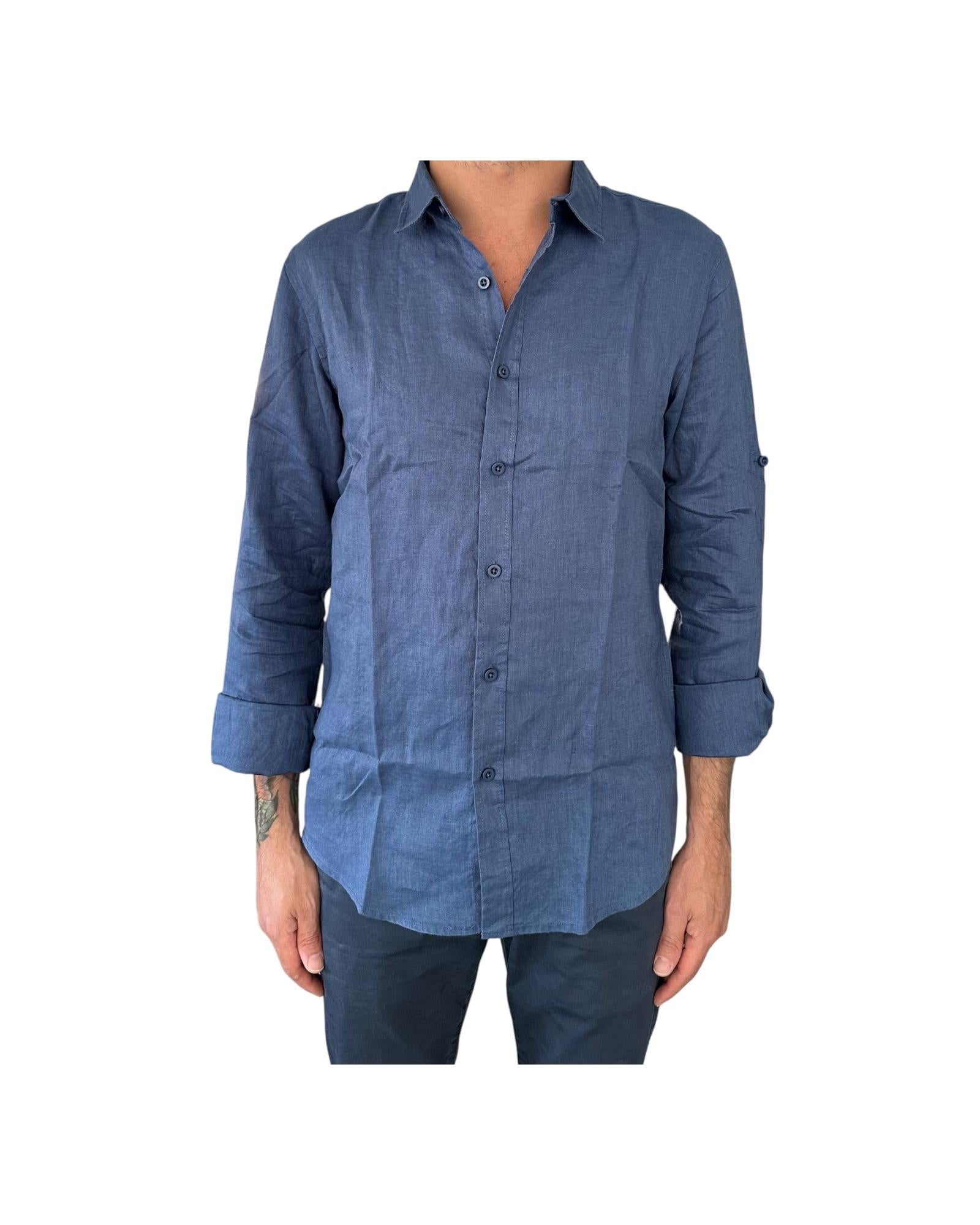 Camicia Uomo in lino Blue jeans CAMICIA LINO TINTA UNITA BLUE JEANS RE.VI.VAL 