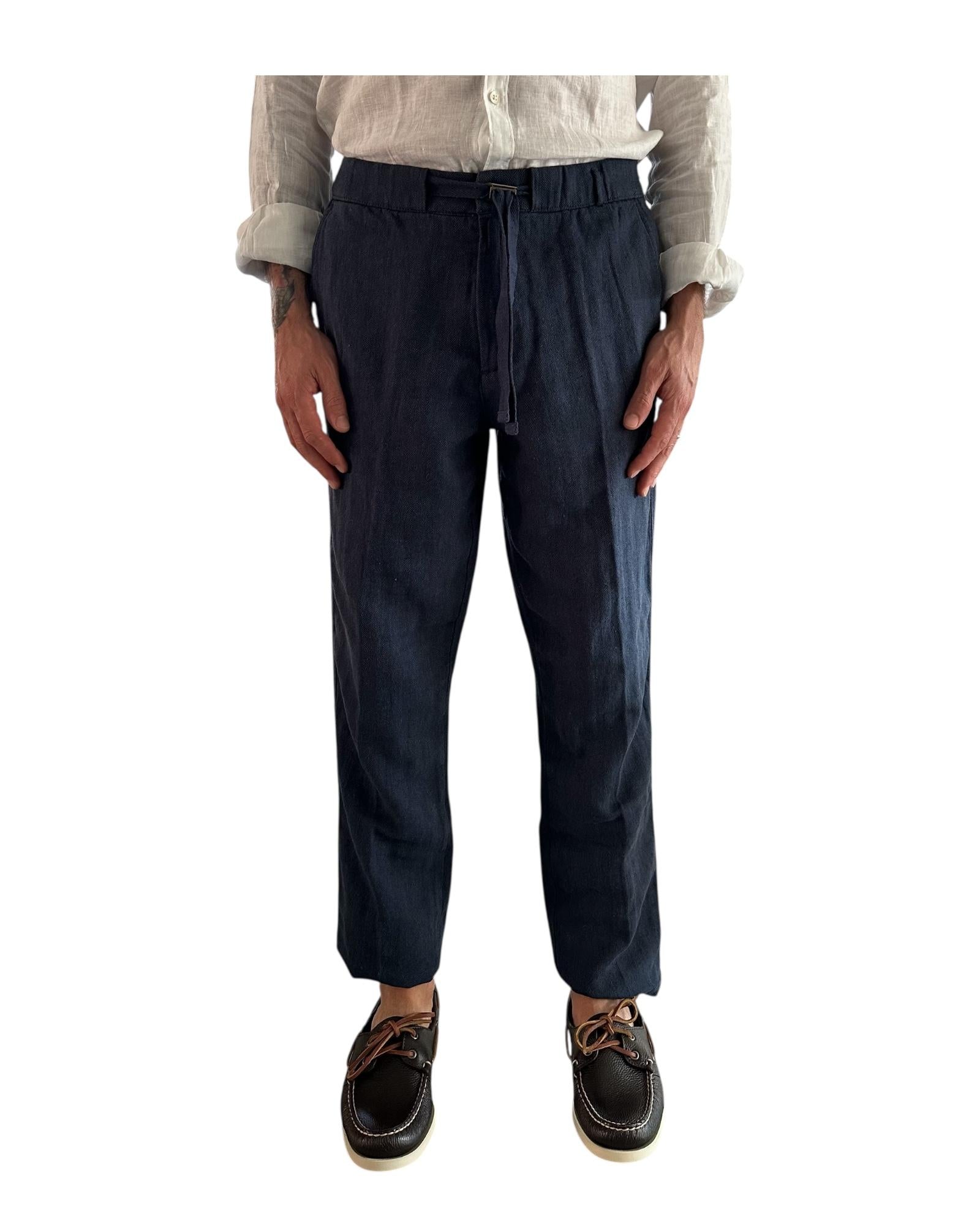 Pantalone misto lino Blue Navy AU25S31PA PA1432 NAVY BLUE Alley docks
