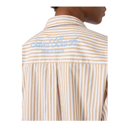 Camicia in cotone a righe beige con ricamo BRIG001 00724L MC2 SAINT BARTH 