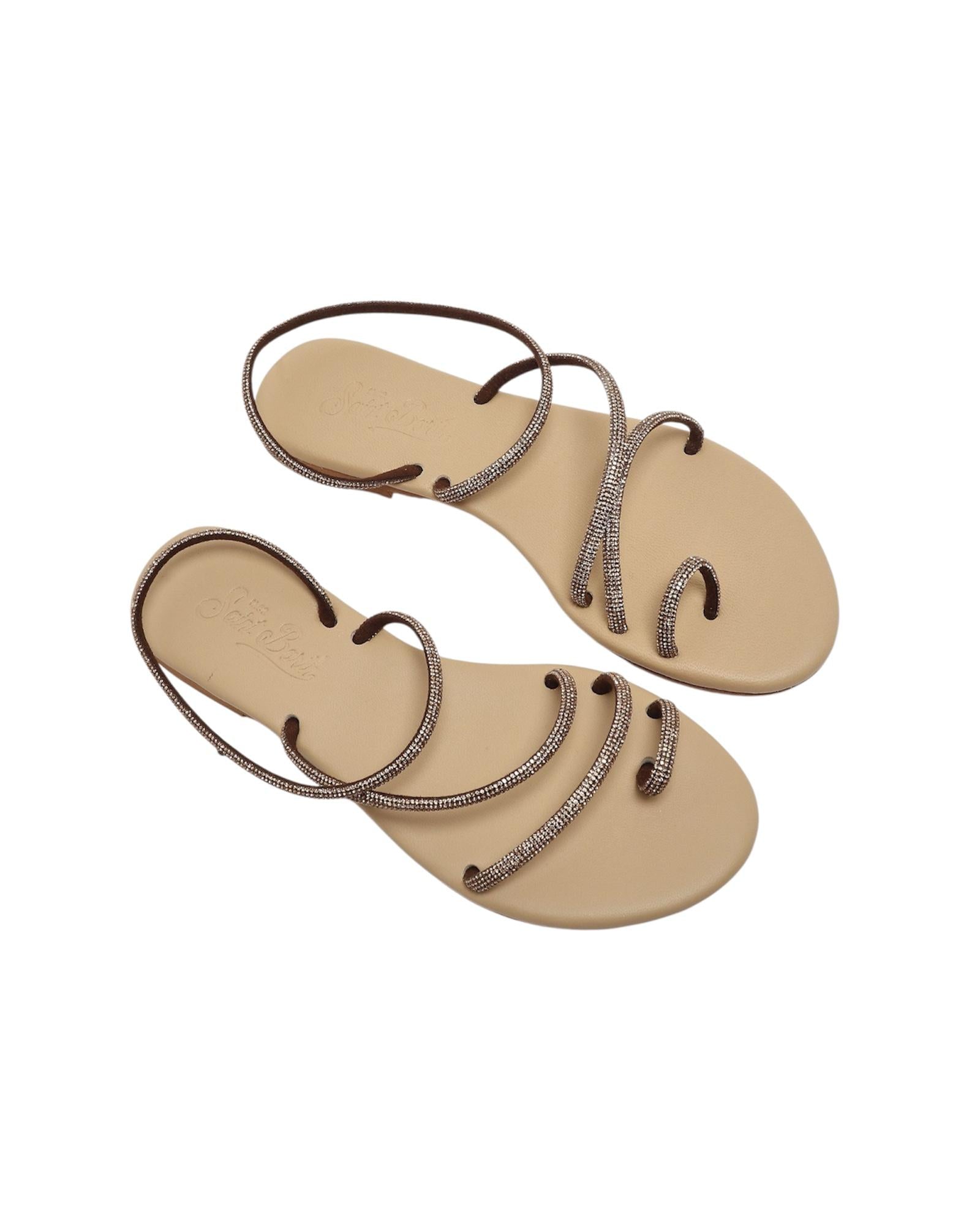 Flat Ring Sandals con strass beige RING001 00835L MC2 SAINT BARTH 