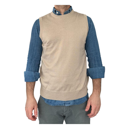 Gilet girocollo tinta unita beige 00122540M 321 MONTECHIARO 