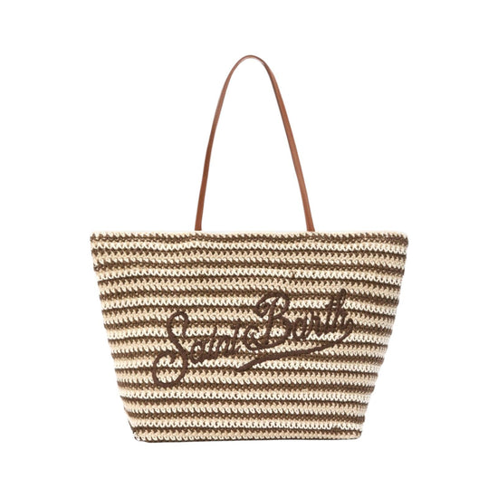 Borsa Tote Crochet a righe beige e marrone CRO0007 09545L MC2 SAINT BARTH 