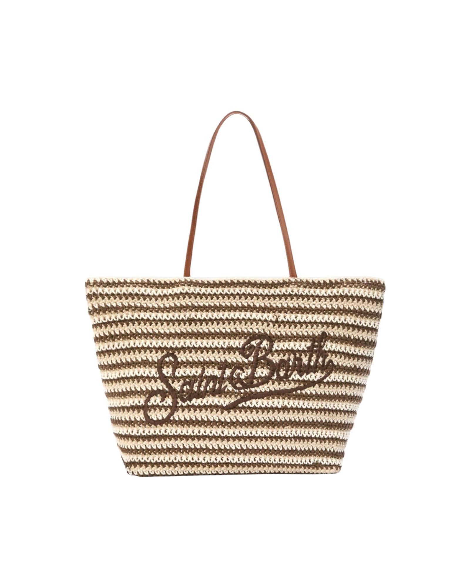 Borsa Tote Crochet a righe beige e marrone CRO0007 09545L MC2 SAINT BARTH 