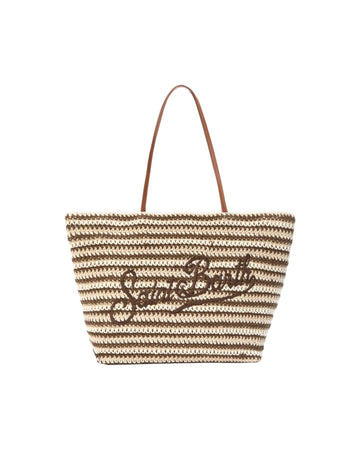 Borsa Tote Crochet a righe beige e marrone CRO0007 09545L MC2 SAINT BARTH 