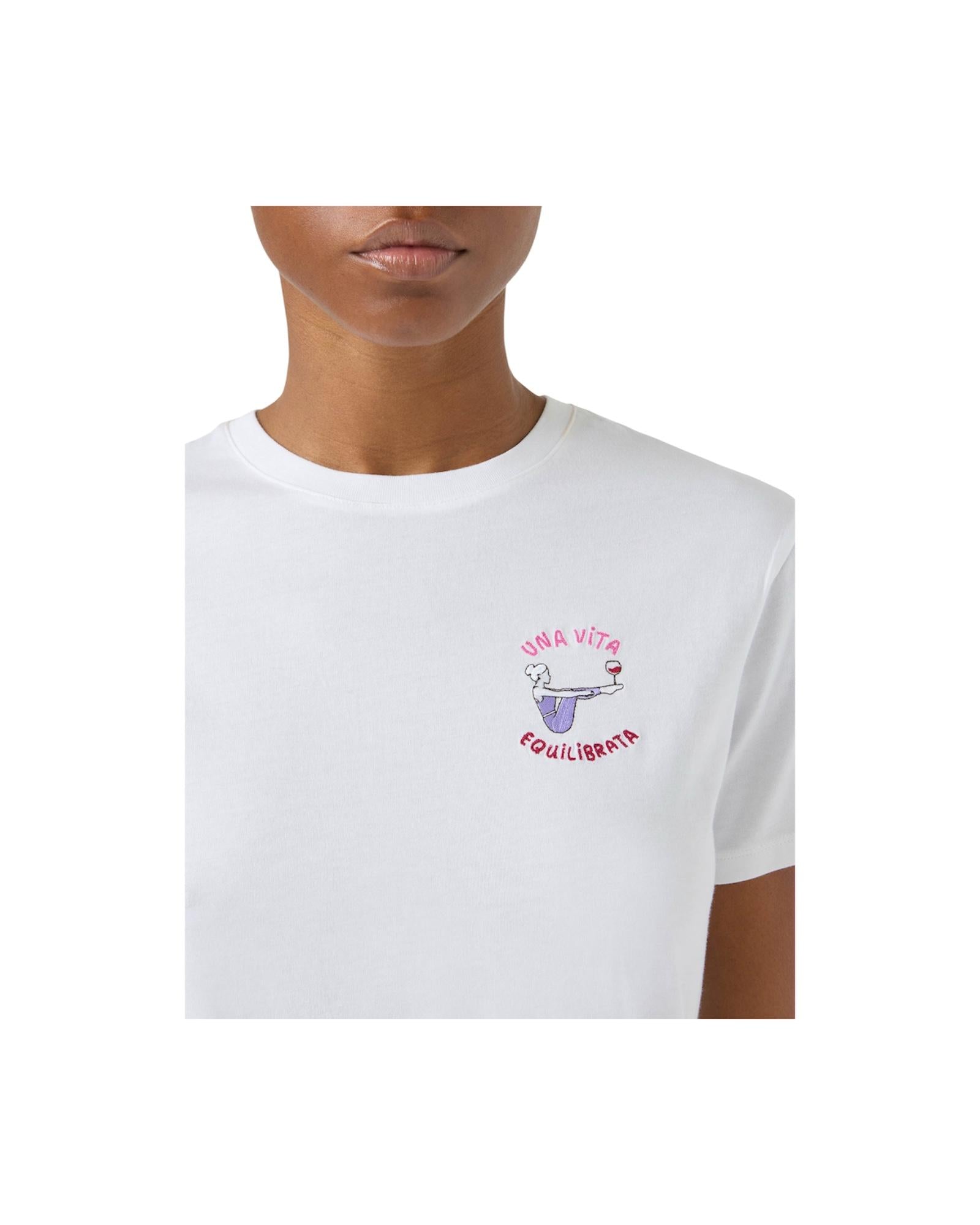 T-shirt Bianca con ricamo Una vita equilibrata EMI0001 09774L MC2 SAINT BARTH 