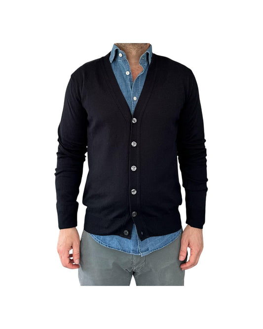 Cardigan scollo a V tinta unita navy