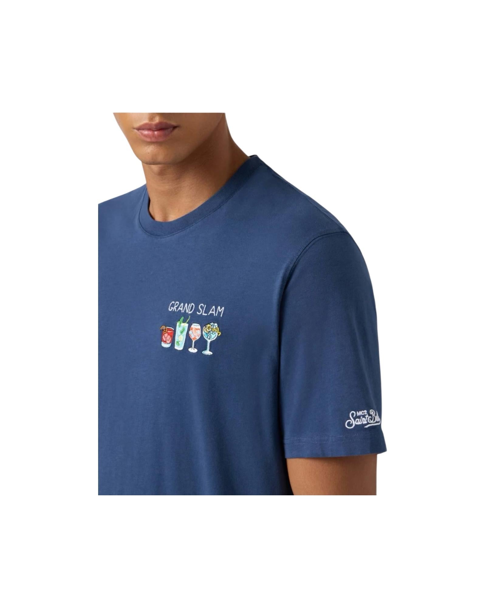 T-shirt in cotone con ricamo Grand slam e stampa bottiglie ARN0001 00675I MC2 SAINT BARTH 