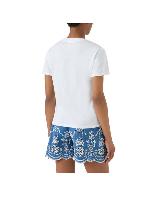 T-shirt Bianca con ricamo Una vita equilibrata EMI0001 09774L MC2 SAINT BARTH 