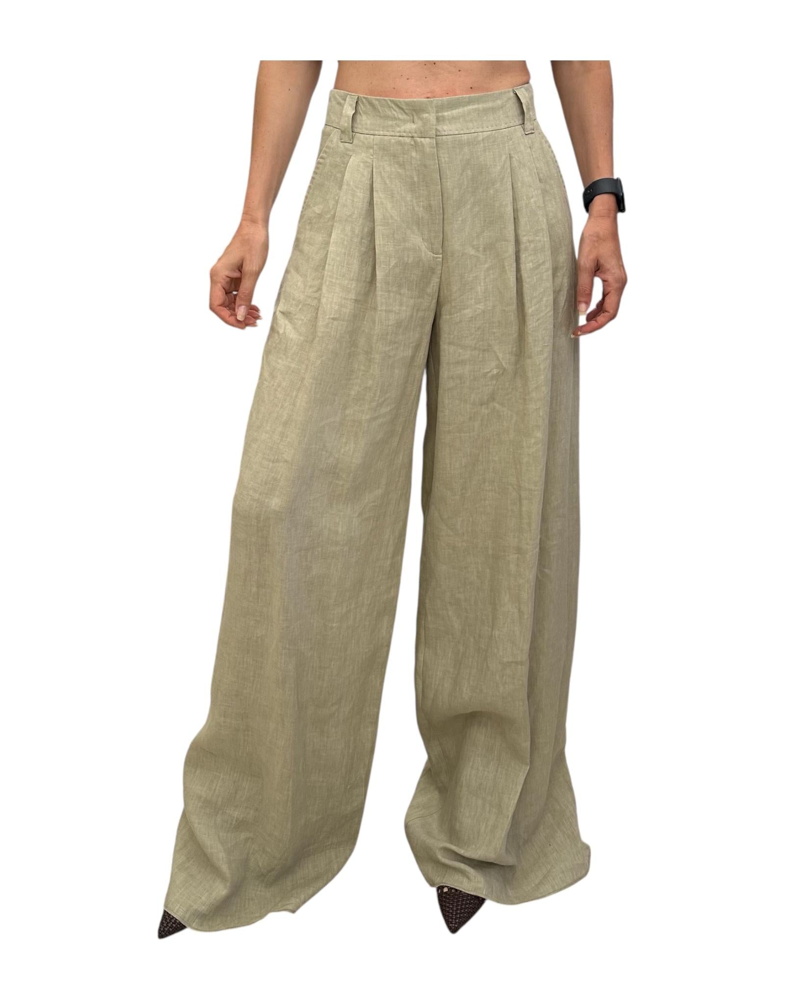 Pantalone in lino Wide leg beige ZAMA 002 MARELLA