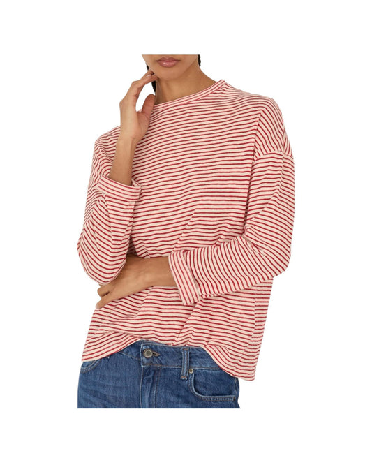 Maglia girocollo in misto lino a righe B39M1010 BEIGE ROSSO SOUVENIR 