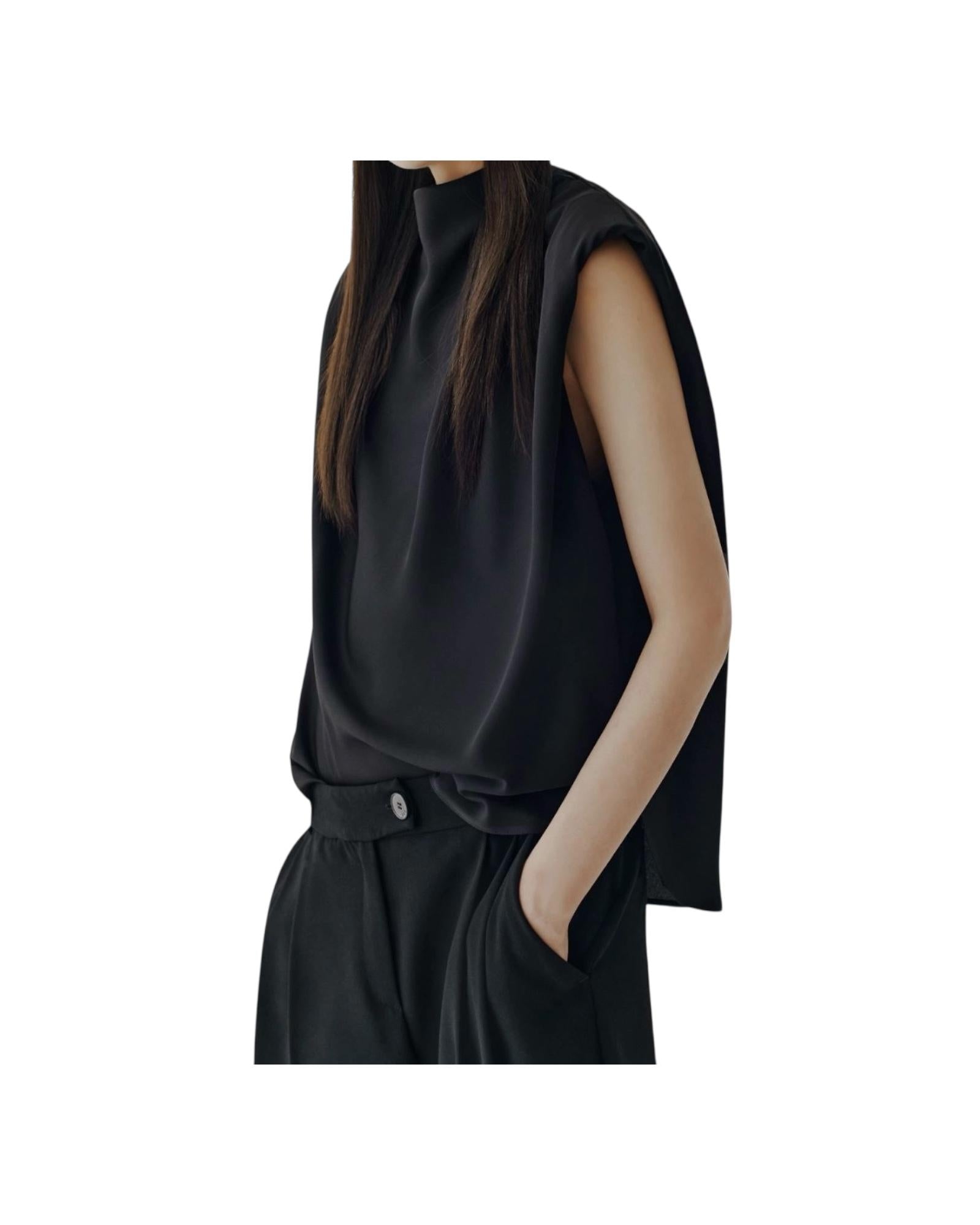 Top Armanda smanicata in satin riciclato nero ARMANDA 002 MARELLA 