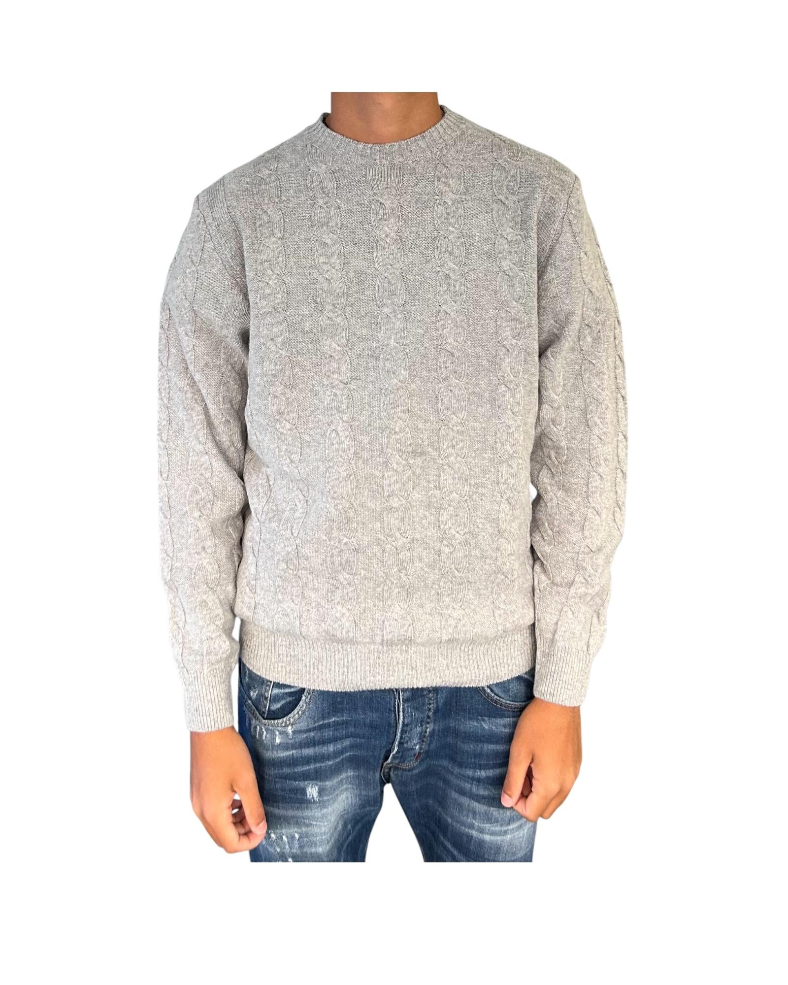 Maglione girocollo in lana merinos Grigio M010439 193 BLU CASHMERE 