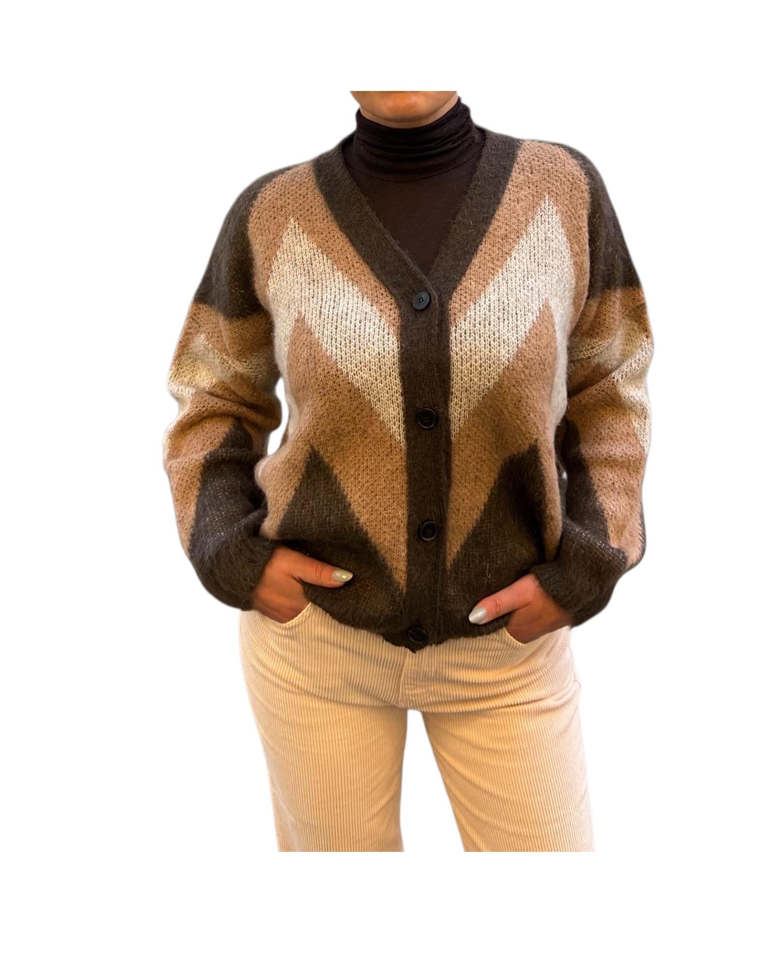 Cardigan a Rombi in Mohair Beige marrone 55116F BEIGE MARRONE VICOLO 