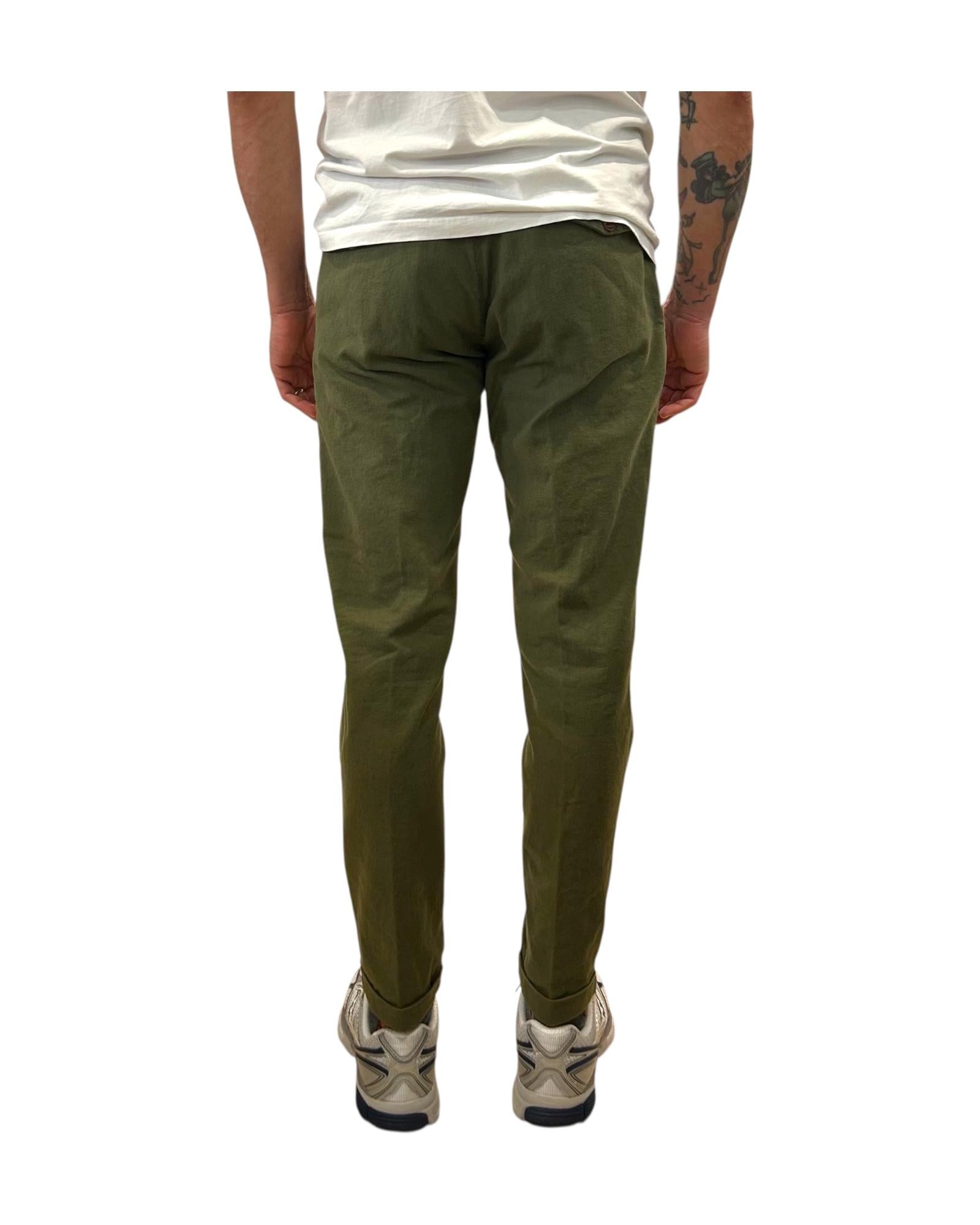 Pantalone Regent misto lino Military green 017 REGENT MISTO LINO OLD MILITARY GREEN MODFITTERS 