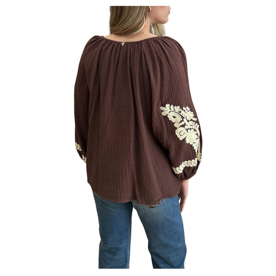 Camicia con ricami Marrone D02N0031 MARRONE PHILIA LOFT 