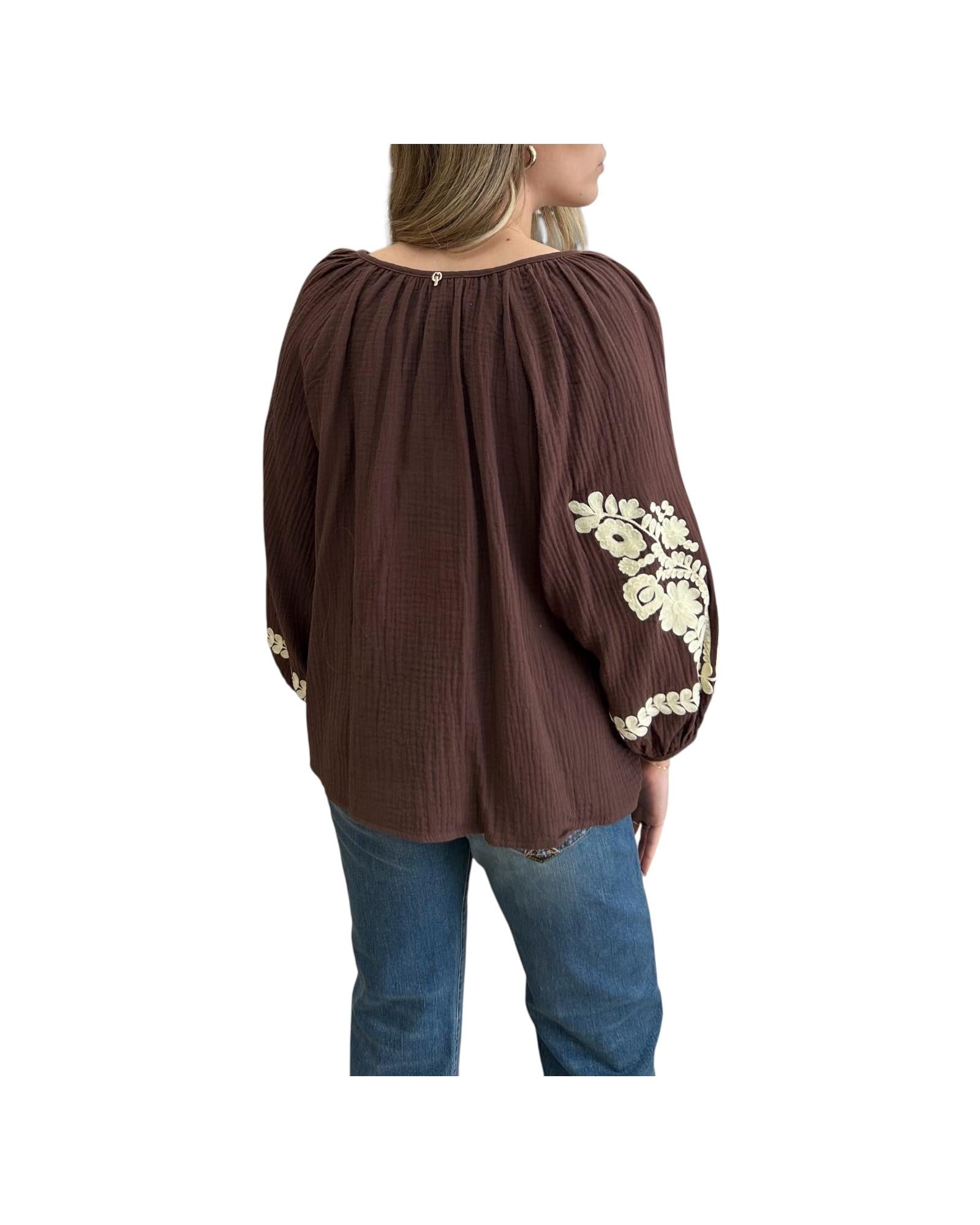 Camicia con ricami Marrone D02N0031 MARRONE PHILIA LOFT 