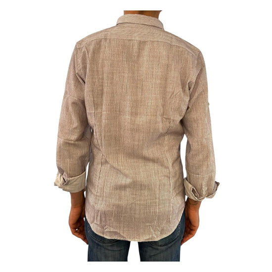 Camicia Uomo misto lino righe bianco marrone CAMICIE COTONE LINO RIGHE BIANCO MARRONE RE.VI.VAL 