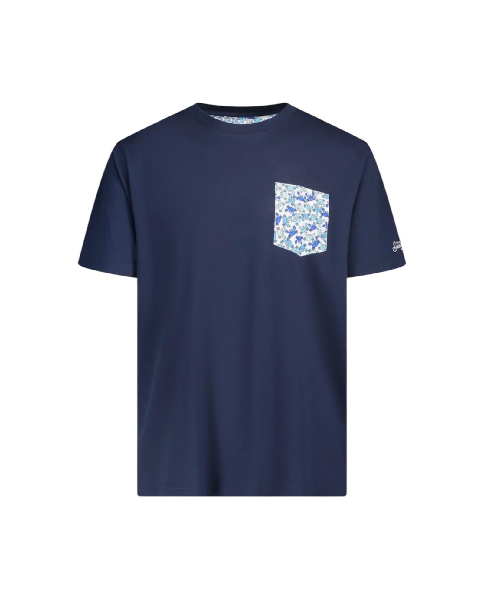 T-shirt Blu in cotone con taschino BLA0001 04229L MC2 SAINT BARTH 