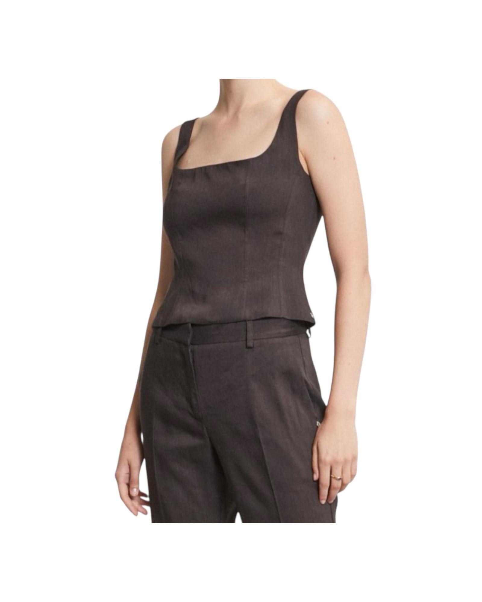 Top in lino con zip, cioccolato MAF DT9164 CIOCCOLATO OTTOD'AME 