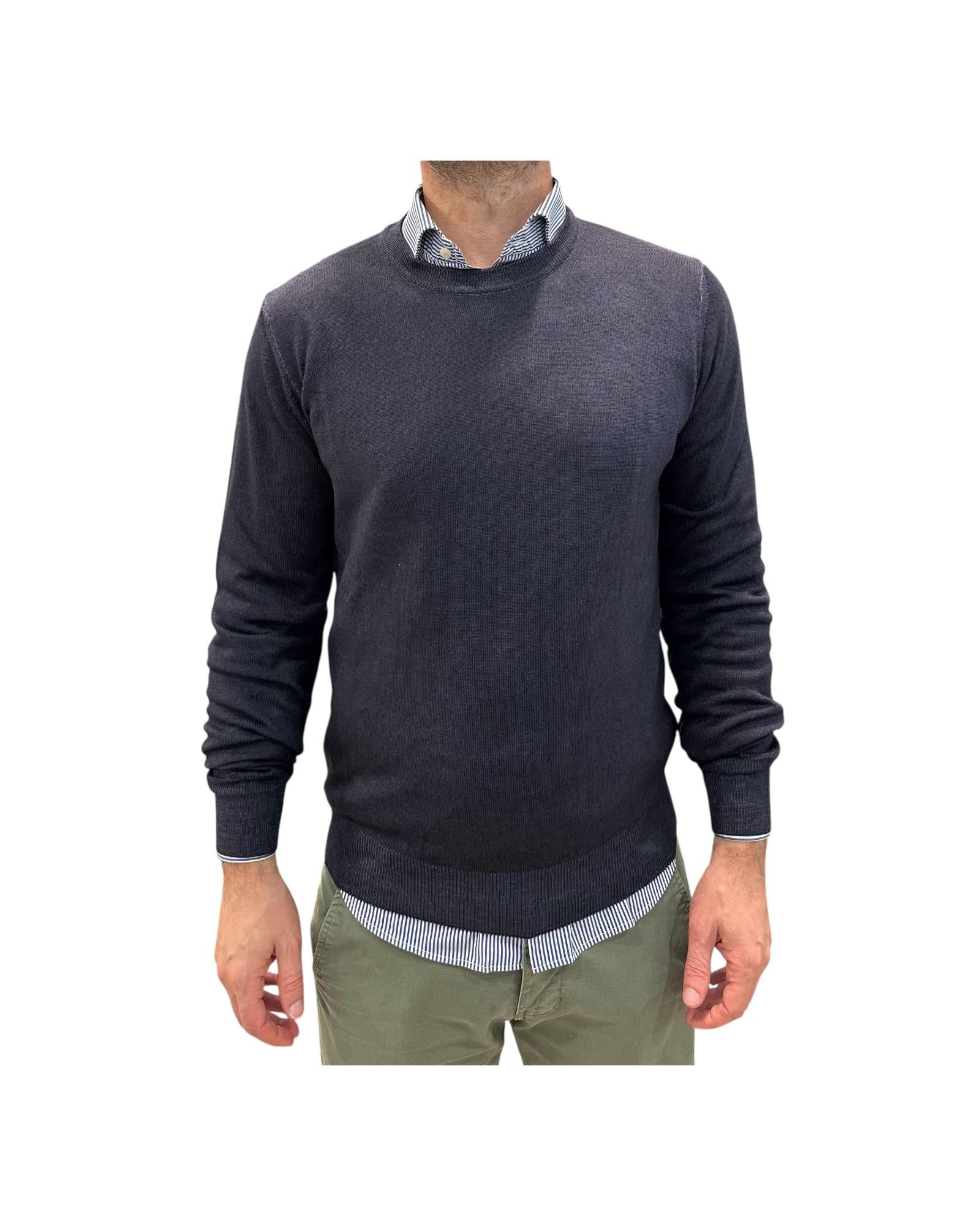 Maglia girocollo tinta in capo Blu 12200F 208 RETOIS