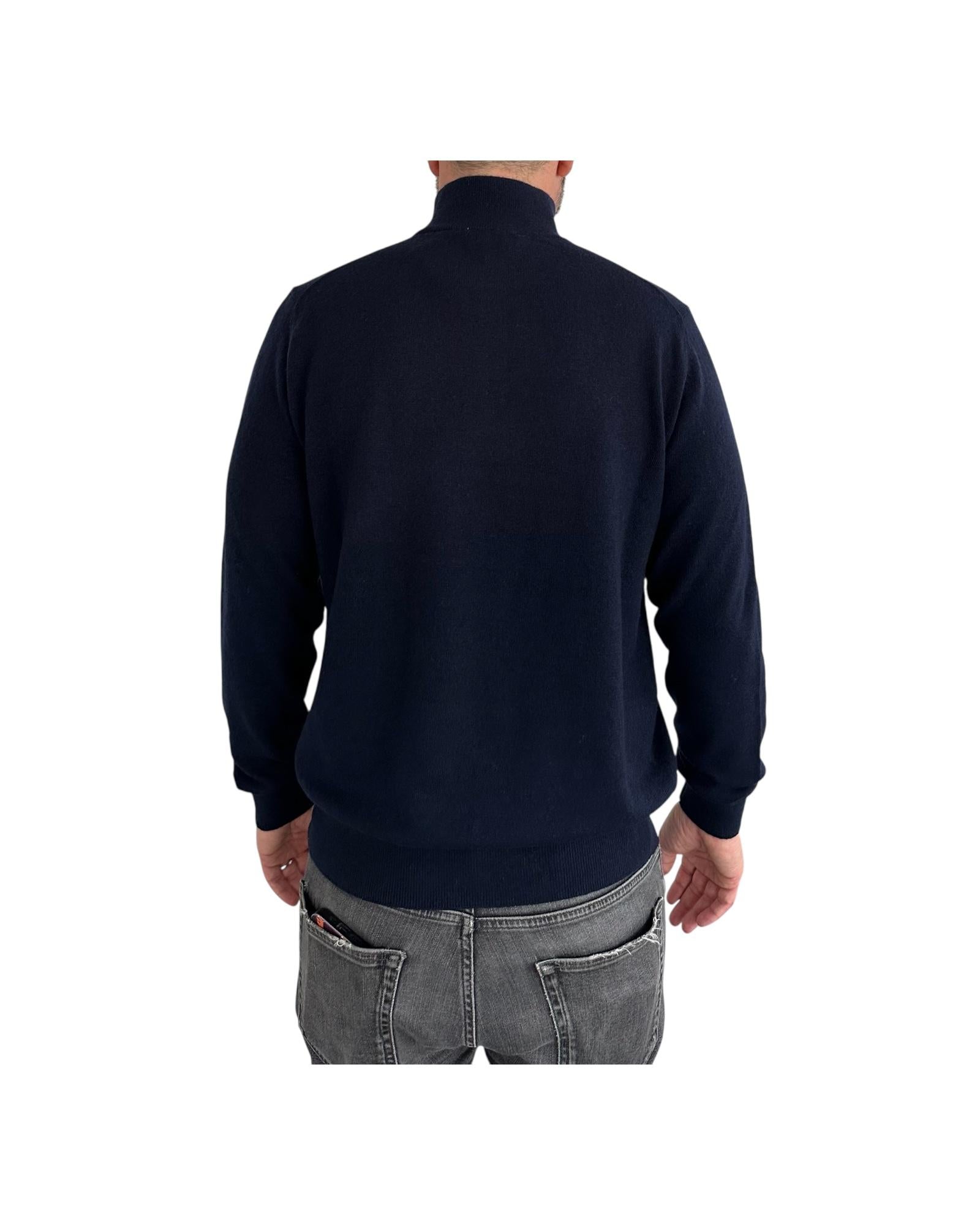 Lupetto con zip in lana e cashmere Blu navy 87005 235 CAVALIERI MILANO 