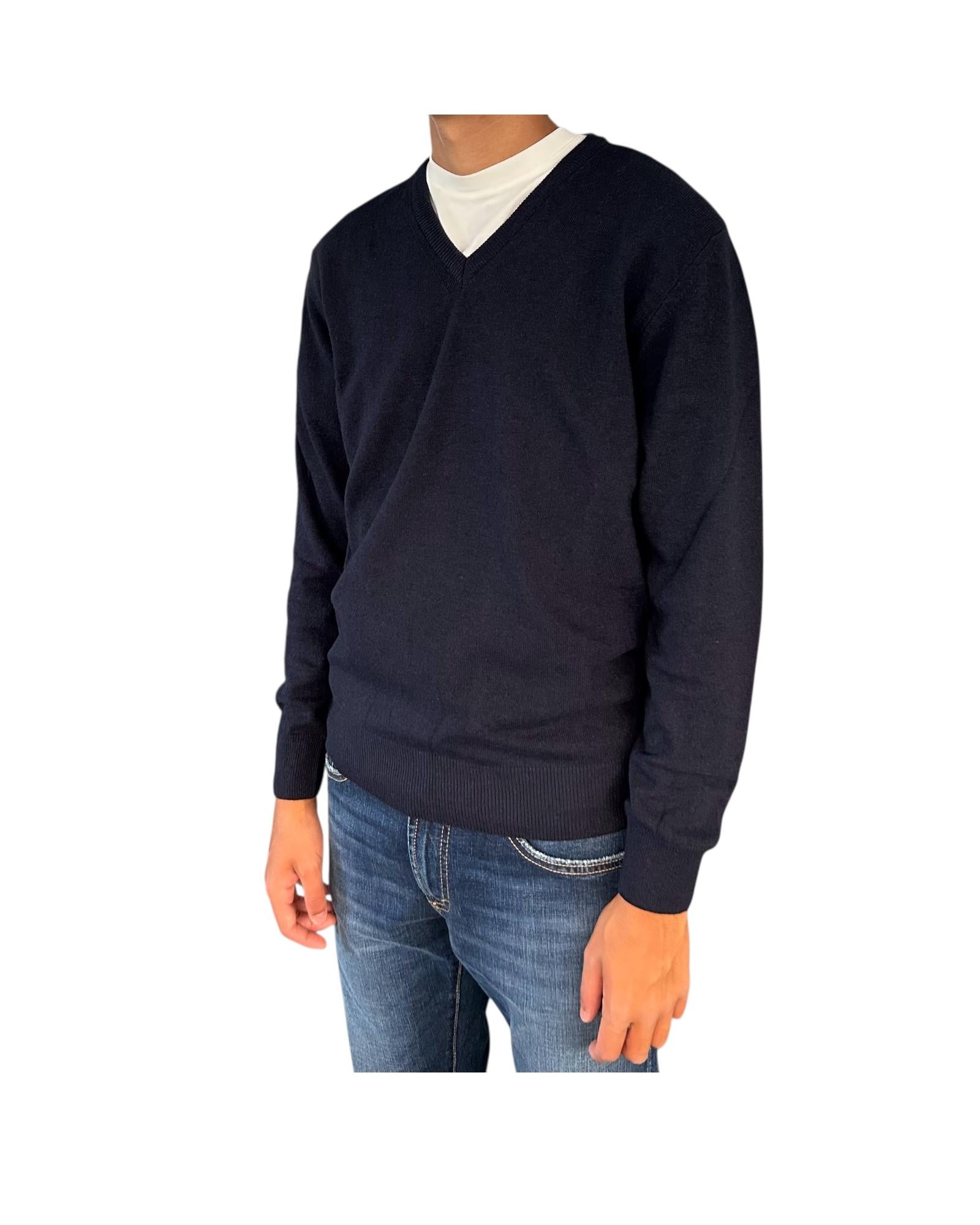 Maglione con scollo a V Blu navy 00G50130M 490 MONTECHIARO 