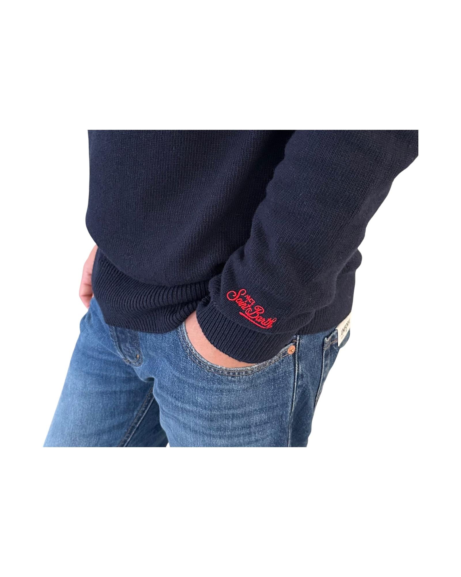 Maglione in misto cashmere con ricamo Vacanze di natale Blu HER0001 00013I MC2 SAINT BARTH 