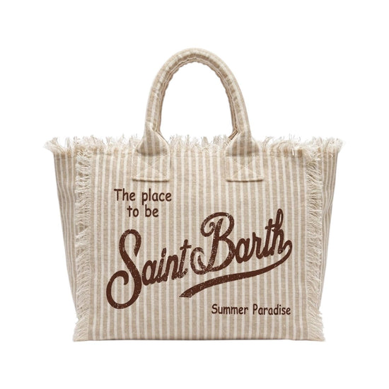Borsa Vanity in lino a righe Beige e bianche VANI022 00433L MC2 SAINT BARTH 